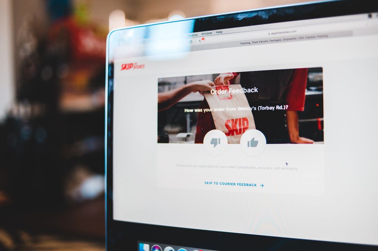 About Website design with web banner of order feedback on online shopping center on computer screen